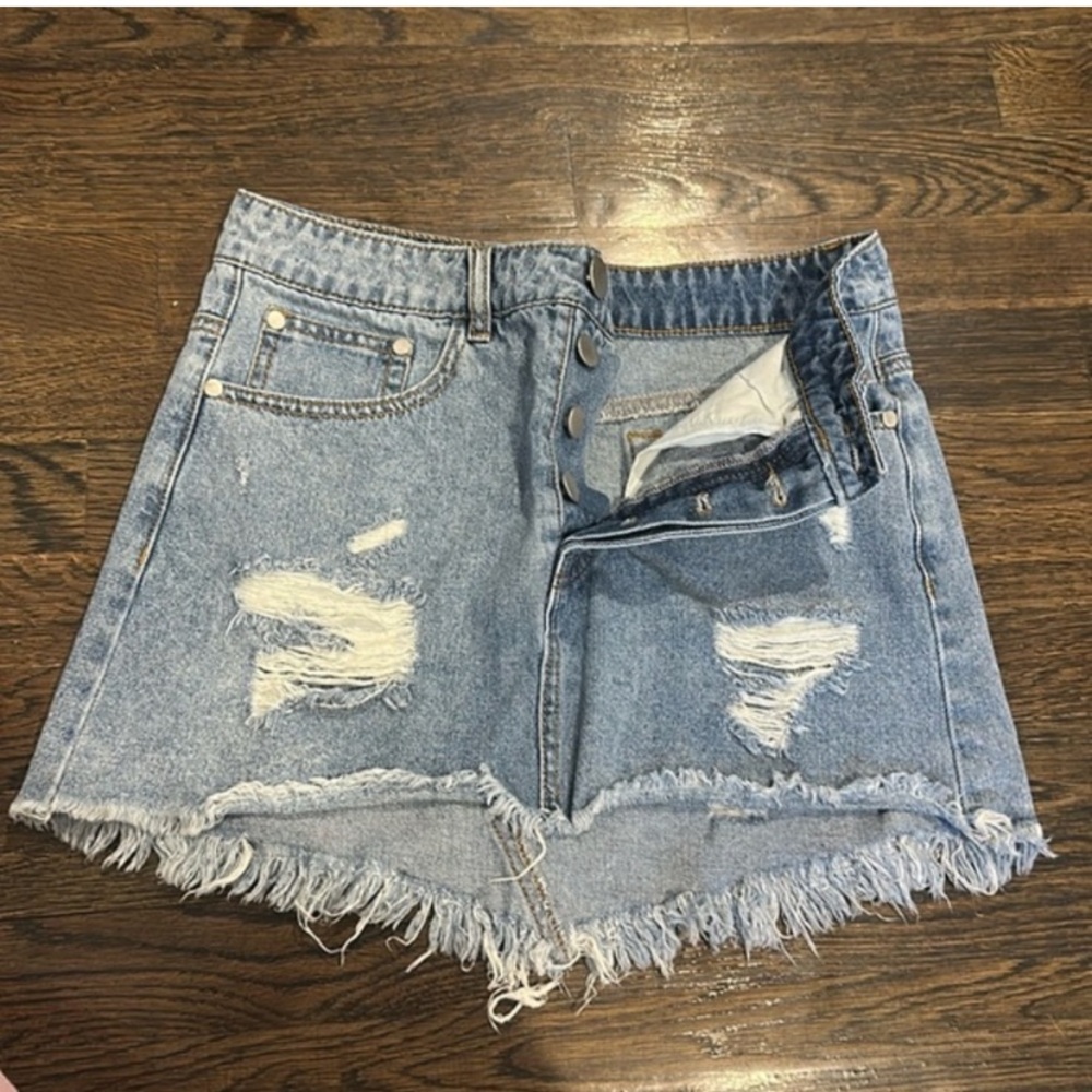 Trendy Distressed Denim Mini Skirt